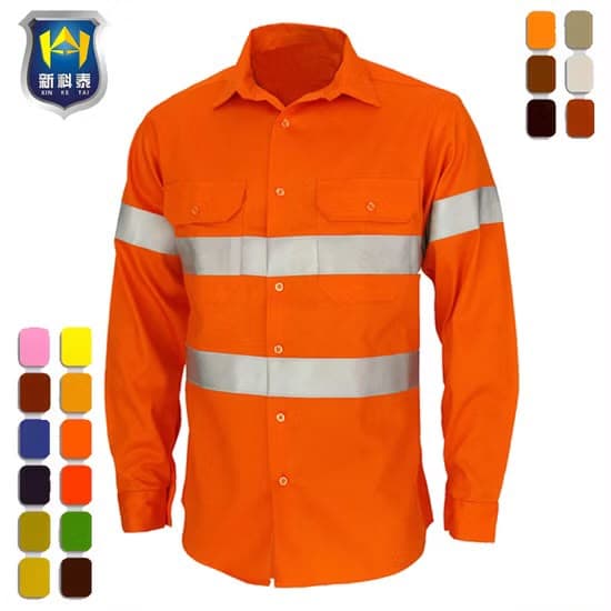 Orange work shirt with reflective stripes